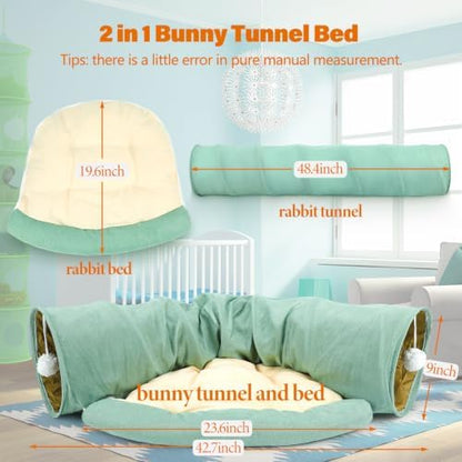 BWOGUE Bunny Tunnel Bed, 2-in-1 Collapsible Rabbit Tunnel Hideout with Mat - Image 2