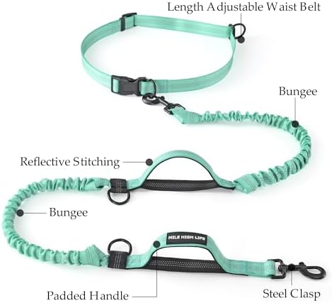 Mile High Life Hands Free Leash, Waist Leash for Dog Running Training and Jogging, Adjustable Belt with Double Padded Handle, Reflective Bungee for Medium Large Dogs (Teal, 7FT) - Image 4