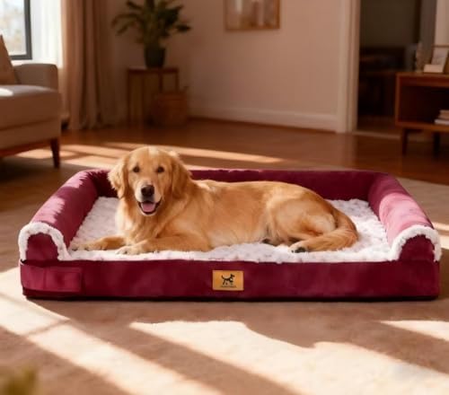 XL Orthopedic Dog Bed for Large Dogs, Egg-Crate Foam with Bolster by PAWPUBBY