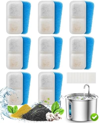 oneisall 8 Pack Replacement Filters for PWF-001 2L/67oz Cat Water Fountain Stainless Steel Water Fountain for Cats Inside, 3 Filtration System by oneisall