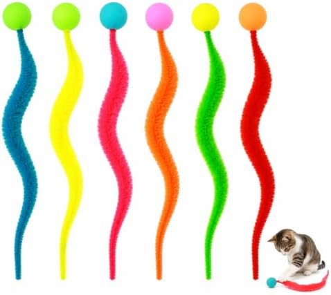 Skrfren 6Pcs Elastic Tails Cat Toys, Interactive Bouncy Balls Worm Toy by Unknown