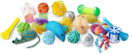Amazon Basics Cat Toy Set, 20 Piece Variety Pack with Teaser, Ball, Feather, Spring by AmazonBasics