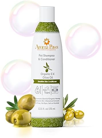 Ultra Sensitive Skin Formula - Aroma Paws Shampoo & Conditioner in One (Olive Oil- Fragrance Free) Paraben & Sulfate Free, Gentle & Effective Dog Wash by AromaPaws