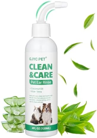 Ear Cleaner for Dogs and Cats with Flexible Long Tube- Ear Infection Treatment, Deep Canal Solution for Ear Mites, Infections, Itch, Wax & Smell, Safe Aloe Vera Formula, 4 oz by GJYCPET