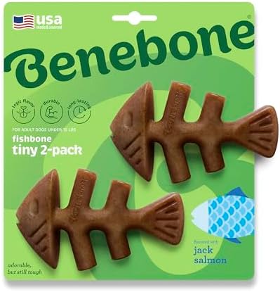 Benebone Tiny 2-Pack Fishbone Durable Dog Chew Toys, Real Fish by Benebone