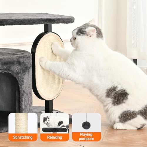 Amazon Basics Cat Tree Tower for Indoor cat, Solid Steel Frame with Removable Scratching Pad, Gray, 32 Inches - Image 4