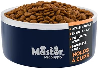 Master Pet Supply Stainless Steel Dog Bowls 32 oz Heavy Duty Navy Blue by MasterPetSupply