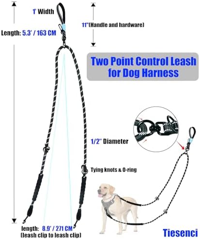 Two Point Control & Hands Free Dog Leash No Pull Black Large Dogs - Image 6