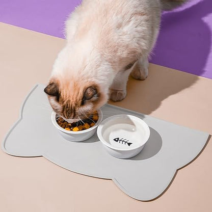 Cat Food Mat, Silicone Non Slip Dog Bowl Mat Waterproof Cat Feeding Mat Stop Food Spills and Water Messes Out to Floor Pet Food Mat (Light Gray, 17" x 10") - Image 2