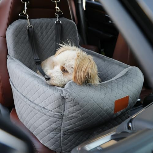 Dog Car Seat for Small/Medium Dogs,2 Adjustable Seat Belt,Memory Foam with Soft Fabric Pets Travel Car Bed with Non-Slip Bottom,Easily Installed in Front and Back Seats,Removable and Washable(H-Grey - Image 6