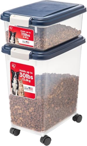 IRIS USA Dog Food Storage Container, Up to 30+11 lbs, Navy, Made in USA by IRISUSA