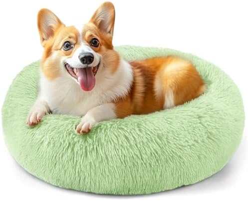 28in Large Dog Bed, Calming Donut Bed for Puppy and Kitten (Green) by Hoewina