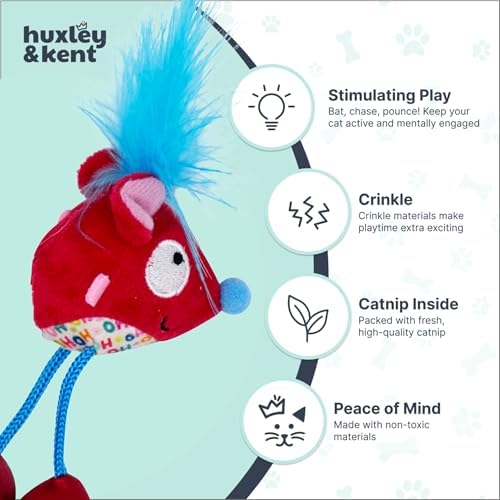 Huxley & Kent Chirpy Plush Cat Toy - Holiday Interactive Catnip Toy with Touch Activated Sounds - Soft with Crinkle & Catnip - Fun Indoor Play - Cheerful Mouse Chirpy - Image 4