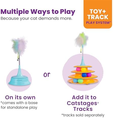 Catstages 2-in-1 Spring Teaser Cat Toy – Bouncy Interactive Cat Ball Track Add-On with Feathers & Bells, Blue - Image 4