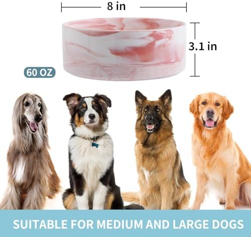 Dog Bowl Ceramic for Medium Large Breed, Heavy Weighted Dog Food Water Feeder Dish,8 in Non - Slip Modern Cute Extra Big Porcelain Pet Bowl Maze Marble Pink - Image 2