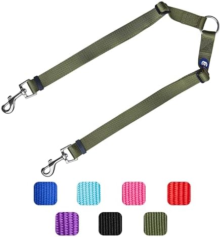 Blueberry Pet Essentials Durable Classic Double Dog Leash Coupler, Military Green, Medium/Large, Dual Walking & Training Leashes for Two Dogs - Image 6