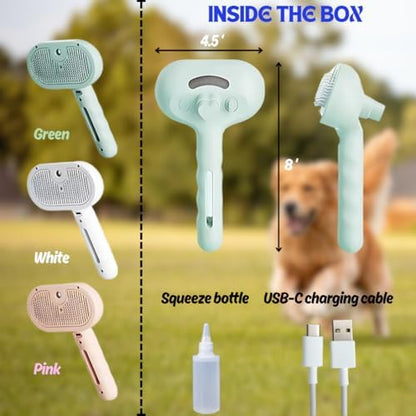 Pet Steam Brush for Cats Dogs, 3-in-1 Cat Grooming Tool with Water Spray and Quick Hair Release Button, Hair Removal Comb for Shedding, Steamy Brush (Geen) - Image 7