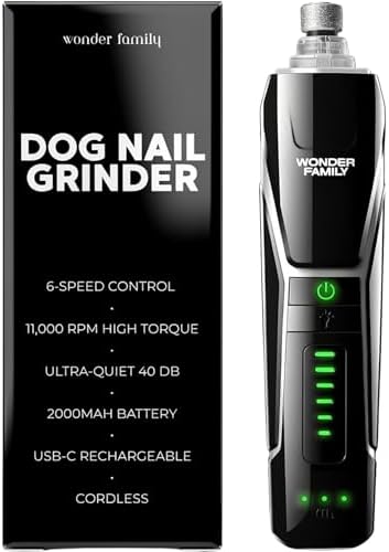 Dog Nail Grinder for Dogs & Cats – 6 Speed Quiet Electric Nail Trimmer with 360° LED Light, 11000 RPM Professional Rotary Toenail Grinder, Rechargeable Pet Nail File for Thick Nails Large Small Dogs by Unknown