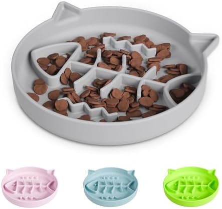 Silicone Cat Slow Feeder Bowl with Suction Cups - Interactive Puzzle Toy to Reduce Overeating in Kitty(Gray, 1 Cup) by Unknown