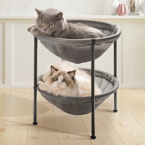 JUNSPOW Double Cat Bed Grey, Breathable for 2 Cats, 22.8in x18.7in x 18.7in by JUNSPOW