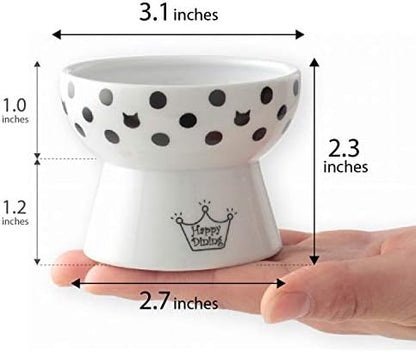 Necoichi Ceramic Elevated Cat Food Bowl, Whisker-Friendly (Dots, Mini) - Image 2