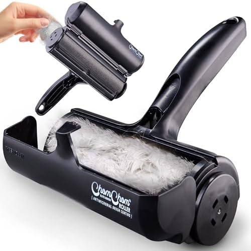 ChomChom Roller Pet Hair Remover – Original Size Reusable Lint Roller for Cat & Dog Hair on Furniture, Couch, Carpet, Car, Rugs & Bedding – Portable, Eco-Friendly (Black) by ChomChomRoller