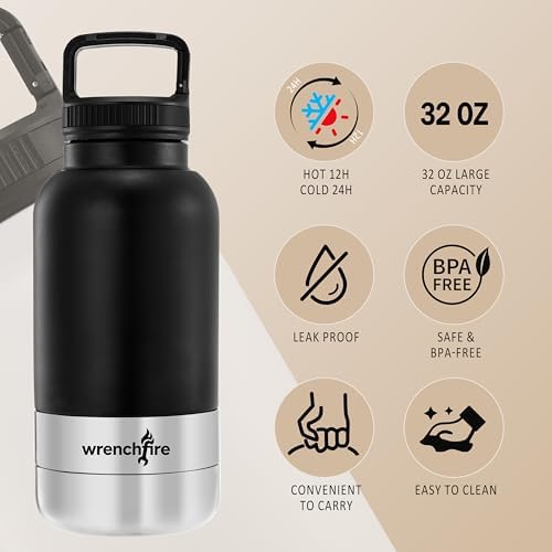 32 oz Instulated Stainless Steel Dog Water Bottle with 2 Detachable Bowls,Portable Cat Travel Dispenser with Brush for Walking Hiking Camping,Black - Image 2