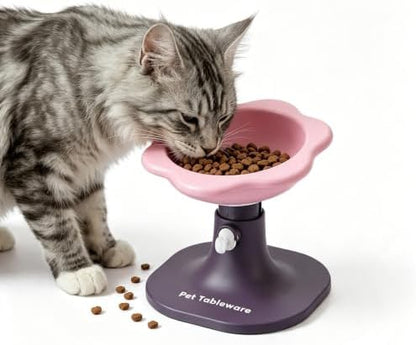 Elevated Pet Bowl with Stand, Flower Shape, Adjustable Height, Cat Dog Food Water Dish (Pink Violet) by Unknown