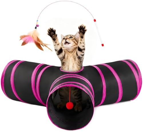 Love's cabin Cat Tunnel for Indoor Cats, 3-Way Collapsible Play Tunnel by Lovescabin