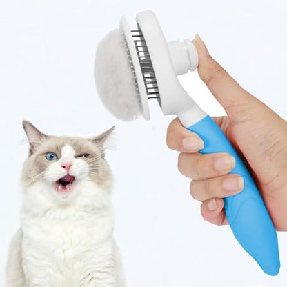Self Cleaning Slicker Brush - Cat Brush Skin-Friendly Deshedding Grooming Massaging Tool for Long & Short Haired Pets, Cat Hair Brushes Removes Undercoat for Dogs Cats Rabbits-UPGRADED (2Pack Blue) - Image 2
