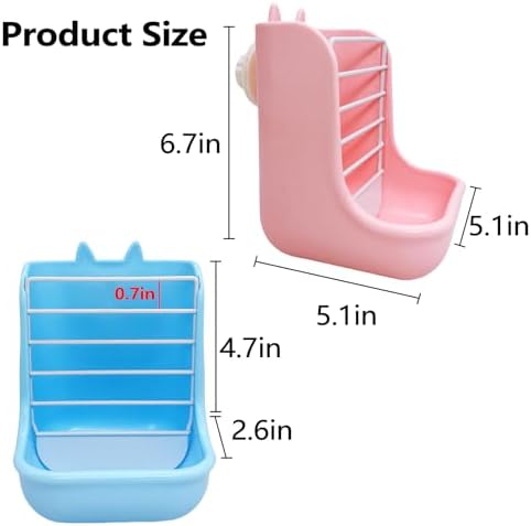 Hamiledyi 2PCS Rabbit Hay Feeders Rack 2 in 1 Feeder Bowls Double Bunny Feed Holder Grass Food Supplies for Chinchillas Guinea Pig Hamsters (Pink+Blue) - Image 2