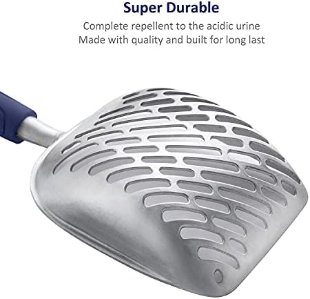 WePet Cat Litter Scoop, Aluminum Alloy Sifter, Kitty Metal Scooper, Deep Shovel with Diagonal Sifting Hole, Long Handle, Kitten Poop Lifter for Litter Box, Medium Size, Blue Handle - Image 4