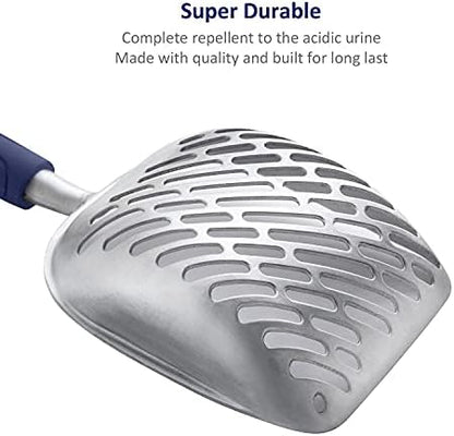 WePet Cat Litter Scoop, Aluminum Alloy Sifter, Kitty Metal Scooper, Deep Shovel with Diagonal Sifting Hole, Long Handle, Kitten Poop Lifter for Litter Box, Medium Size, Blue Handle - Image 4