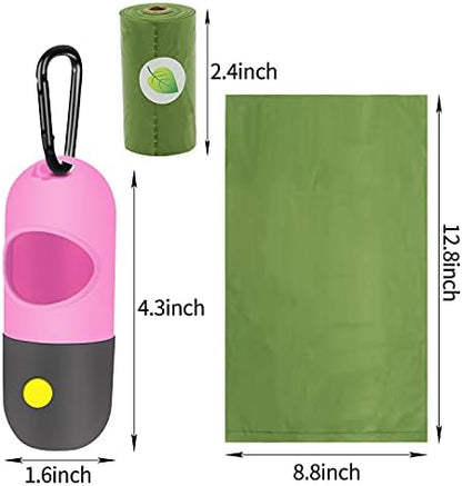 2 Pack Dog Poop Bag Dispenser with Built-in LED Flashlight, Pet Waste Bag Holder for Leash with Carabiner Clip for Lead Leash, 2 Rolls Leak-proof Doggy Waste Bags for Dog Walking, Pink, Eliamo - Image 2