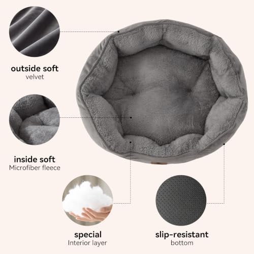 Asvin Medium Dog Bed for Medium Dogs, Cat Beds for Indoor Cats, Pet Bed for Puppy and Kitty, Extra Soft & Machine Washable with Anti-Slip & Water-Resistant Oxford Bottom, Grey, 25 inches - Image 3