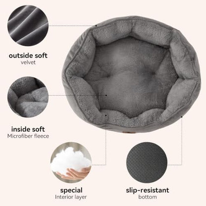 Asvin Medium Dog Bed for Medium Dogs, Cat Beds for Indoor Cats, Pet Bed for Puppy and Kitty, Extra Soft & Machine Washable with Anti-Slip & Water-Resistant Oxford Bottom, Grey, 25 inches - Image 3