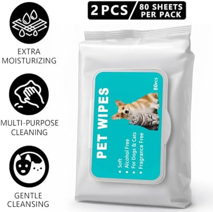 Dog Wipes for Cleaning & Deodorizing - 2 Packs of 80 Dog Wipes Each - Unscented Pet Wipes for Paws, Butt & Body - Grooming Wipes for Puppies & Adult Dogs - Gentle on Skin - Image 2