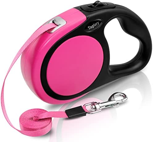 Taglory Retractable Dog Leash, One-Handed Brake, 16ft, Up to 44 lbs, Pink by Taglory