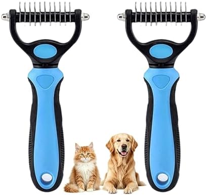 Dematting Comb for Dogs and Cats, Undercoat Rake Pet Brush for Long Hair, Deshedding Dog Brush Removes Tangles Knots and Loose Fur, Grooming Tool for Thick Coats (Blue M*2) by Unknown