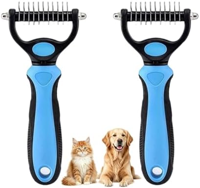 2pcs Dematting Comb for Dogs and Cats, Undercoat Rake Pet Brush for Long Hair, Deshedding Dog Brush Removes Tangles Knots and Loose Fur, Grooming Tool for Thick Coats by Unknown