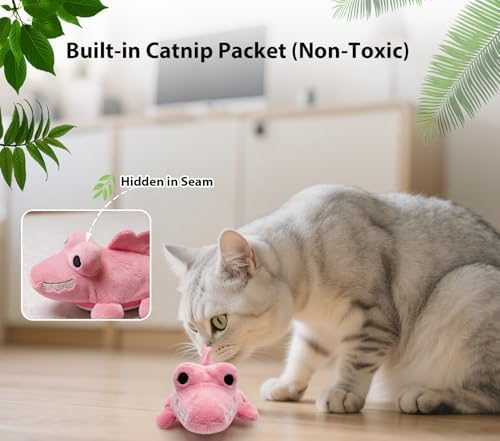 Interactive Cat Toys for Indoor Cats – Auto Moving Alligator with 360° Random Movement & Tail Wagging, Rechargeable Cat Exercise Toy with Catnip, Self-Play Fun for Bored Adult Cats-Pink - Image 4