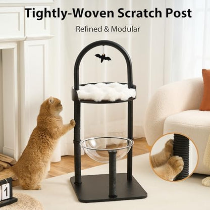 34" Modern Cat Tree Furniture for Indoor Small & Medium Cats, Minimalist Cat Tower with Scratching Posts, Wood Platforms, Capsule Perch, Stable Steel Frame & Washable Cushion, Classic Black - Image 4