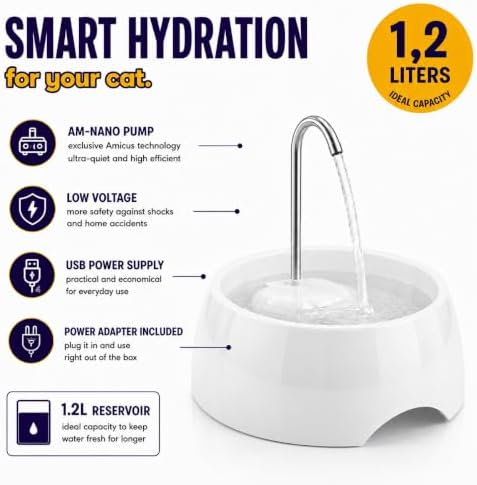 Aqua MINI Portable Pet Water Fountain - Automatic Drinking Bowl for Cats and Dogs - Stainless Steel Faucet - Replaceable Filters - Easy Cleaning - Ideal for Multiple Pets - 1.2L/42 fl oz - White - Image 6