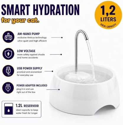 Aqua MINI Portable Pet Water Fountain - Automatic Drinking Bowl for Cats and Dogs - Stainless Steel Faucet - Replaceable Filters - Easy Cleaning - Ideal for Multiple Pets - 1.2L/42 fl oz - White - Image 6