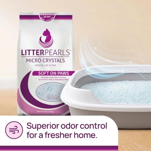 Litter Pearls Micro Crystals Unscented Non-Clumping Crystal Cat Litter with Odorbond, 7 lb, White, Clear and Blue Crystals (LPMC7) - Image 4