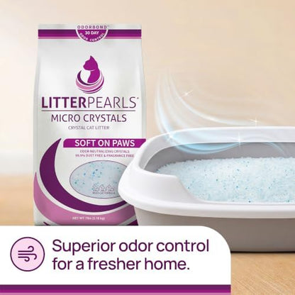 Litter Pearls Micro Crystals Unscented Non-Clumping Crystal Cat Litter with Odorbond, 7 lb, White, Clear and Blue Crystals (LPMC7) - Image 4