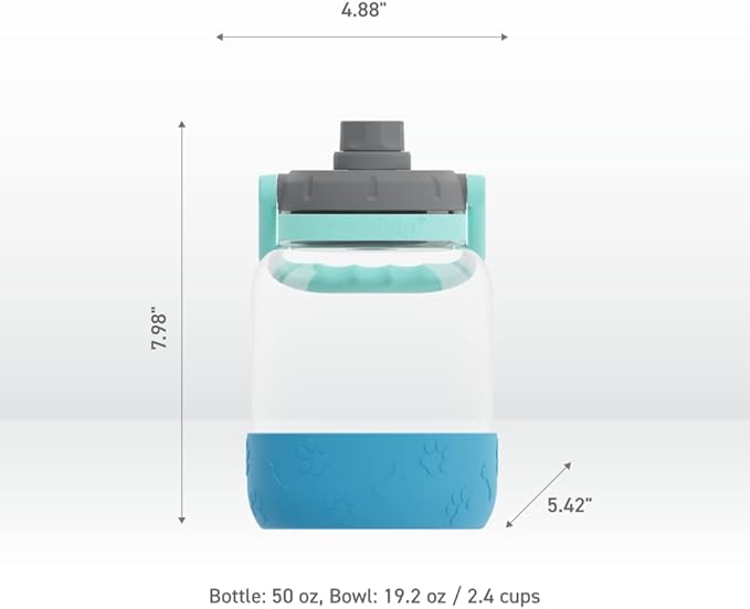 Asobu Buddy Bottle a Stainless Steel Insulated Water Bottle for with Removable Dog Water Bowl and Dog Food and Treat Storage Bowl (Blue, 50 Ounce)