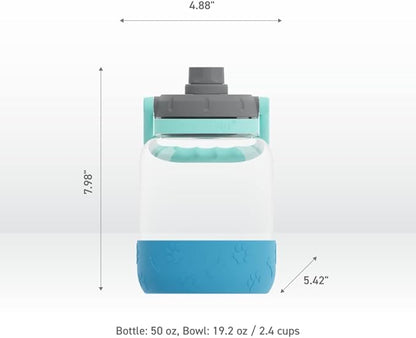 Asobu Buddy Bottle a Stainless Steel Insulated Water Bottle for with Removable Dog Water Bowl and Dog Food and Treat Storage Bowl (Blue, 50 Ounce)