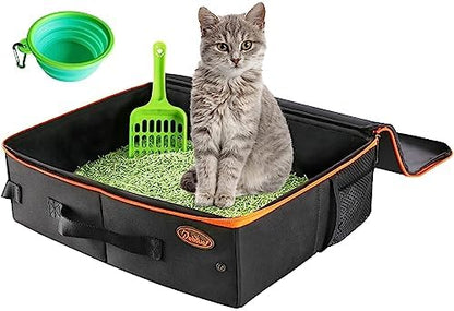 Deblue Portable Cat Travel Litter Box with Lid, Leak-Proof and Water-Proof, Lightweight Cat Litter Box for Car, Road Trip, Hotel, Airplane, and Outdoor-Black by DebluePetSupplies