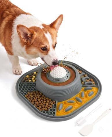 Dog Lick Bowl and Lick Mat with Rolling Ball & Slow Feeder, Spatula, Brush by Unknown